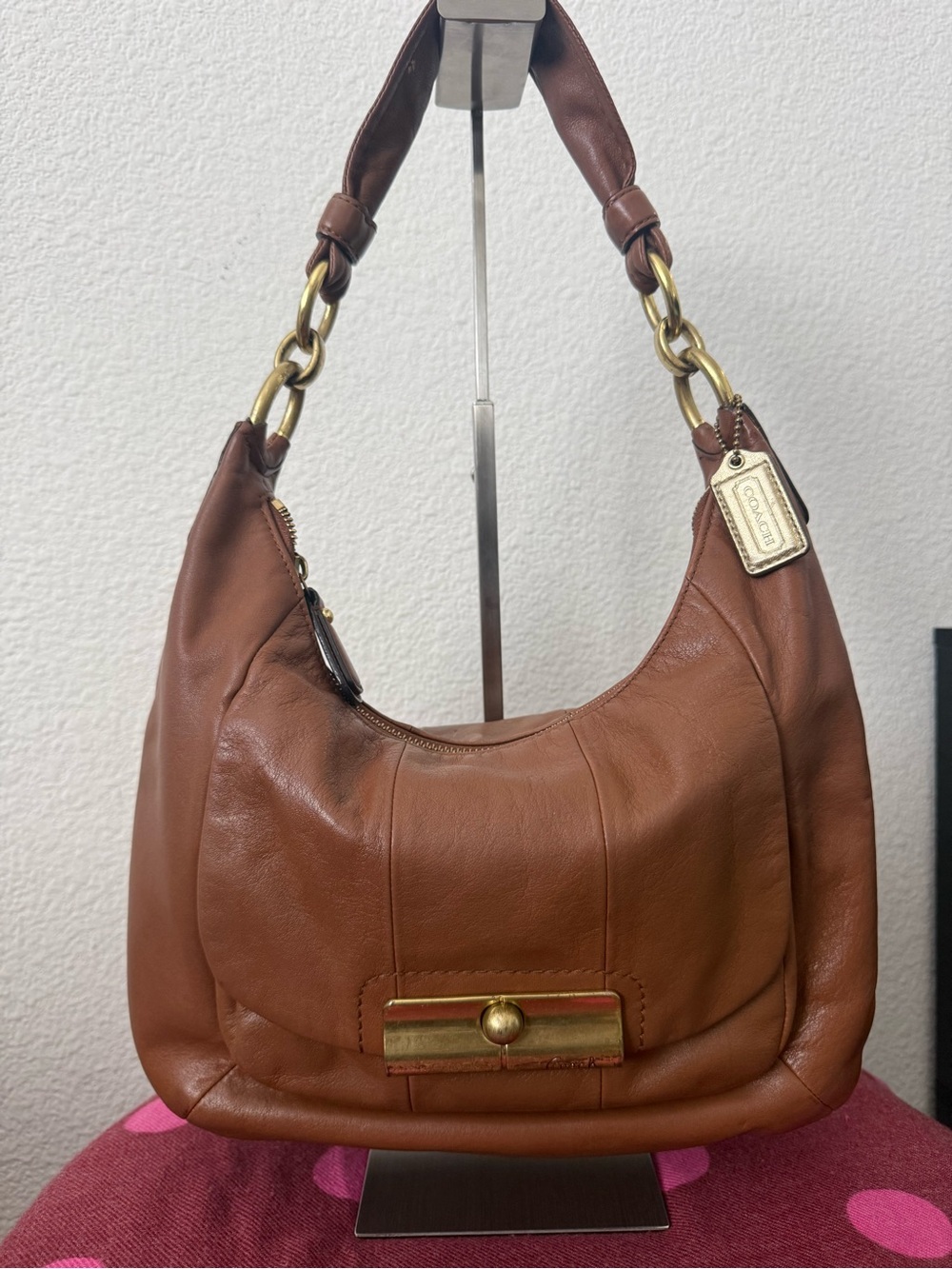 Coach Kristin 16808 Brown Leather Convertible Hobo Bag Gold Hardware